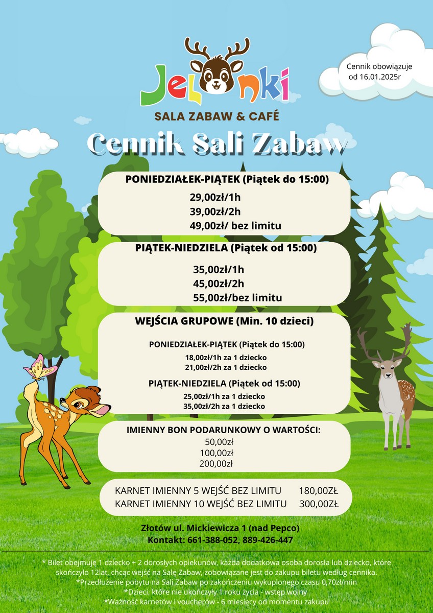 cennik sali zabaw Złotów